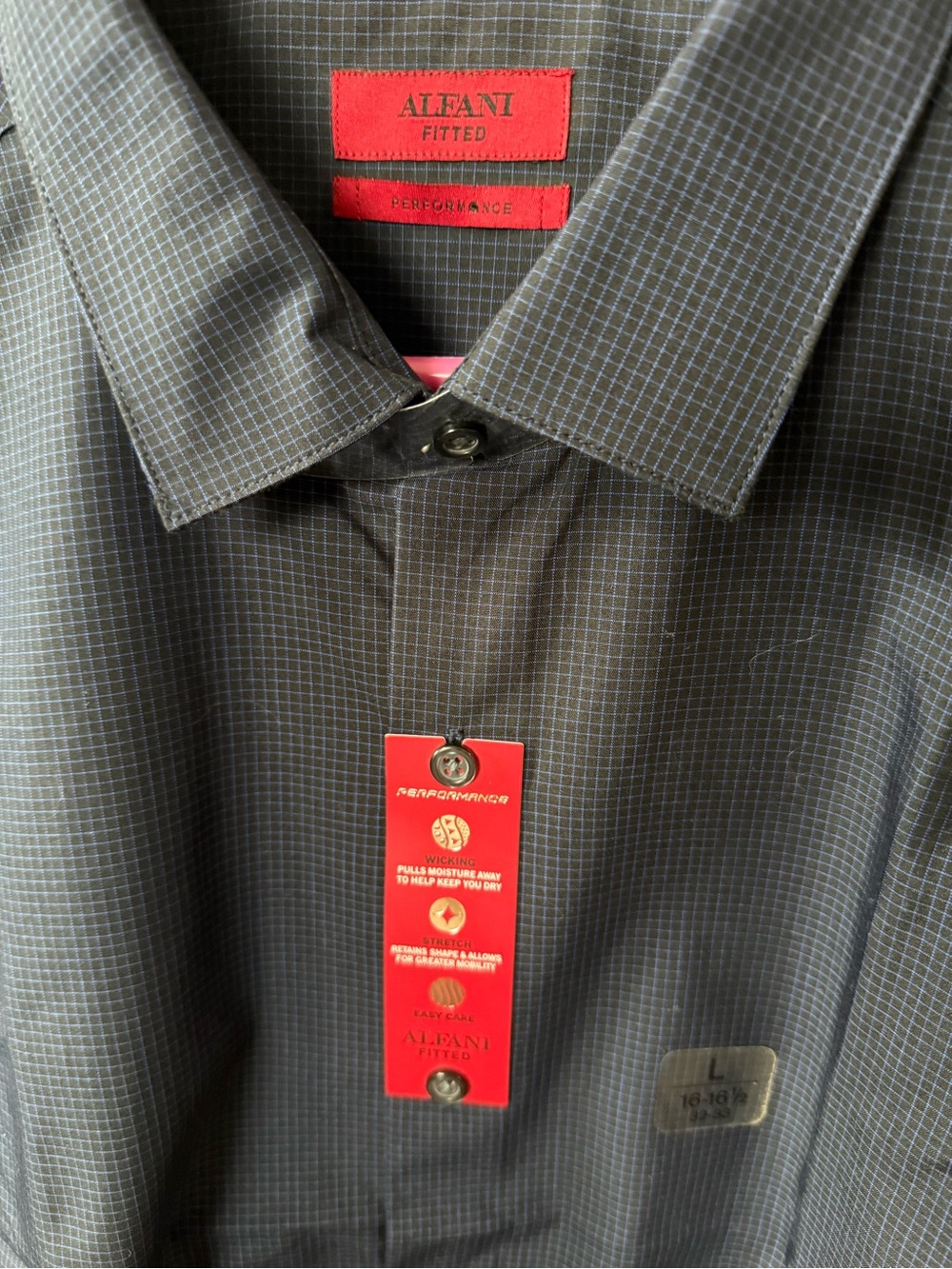 Alfani Fitted Performance Men's Gray and Blue check Dress Shirt